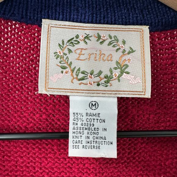 Vintage Erika Floral Embroidered Knit Sweater Vest in Red Navy Size Medium - Picture 9 of 11
